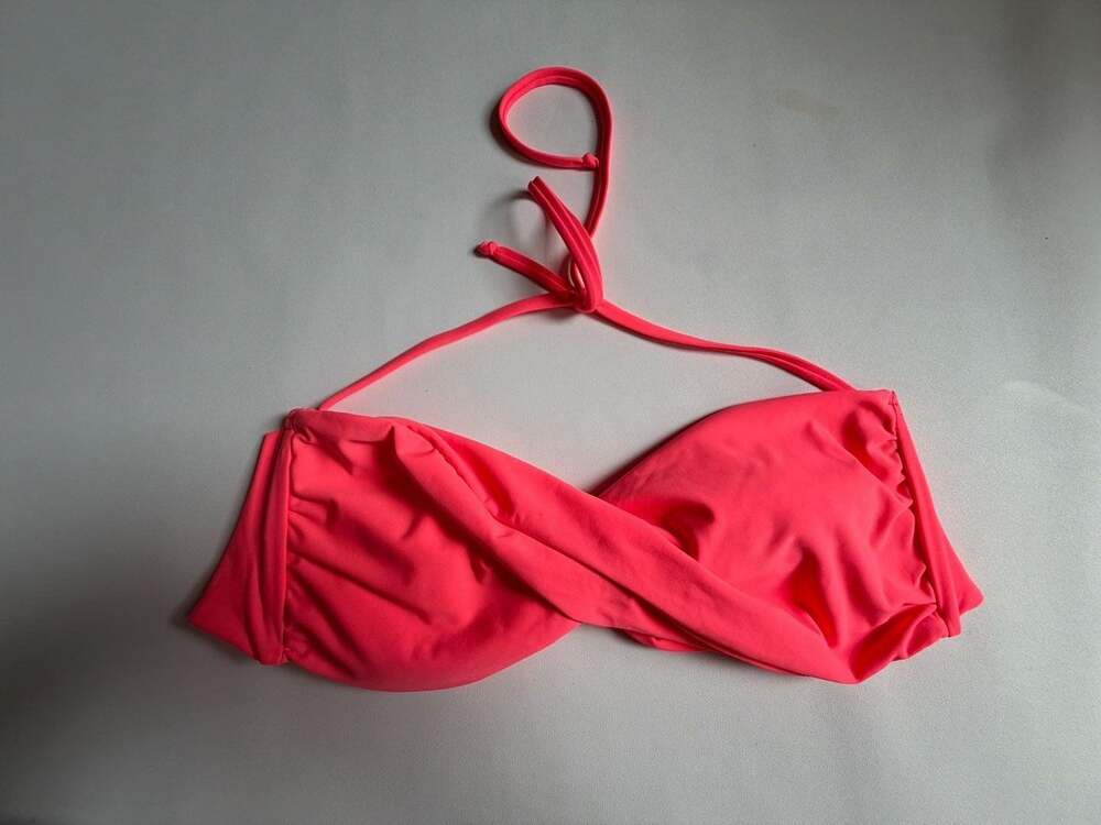 dEliAs Coral Red Twist Front Halter Bandeau Bikini Swim Top XL